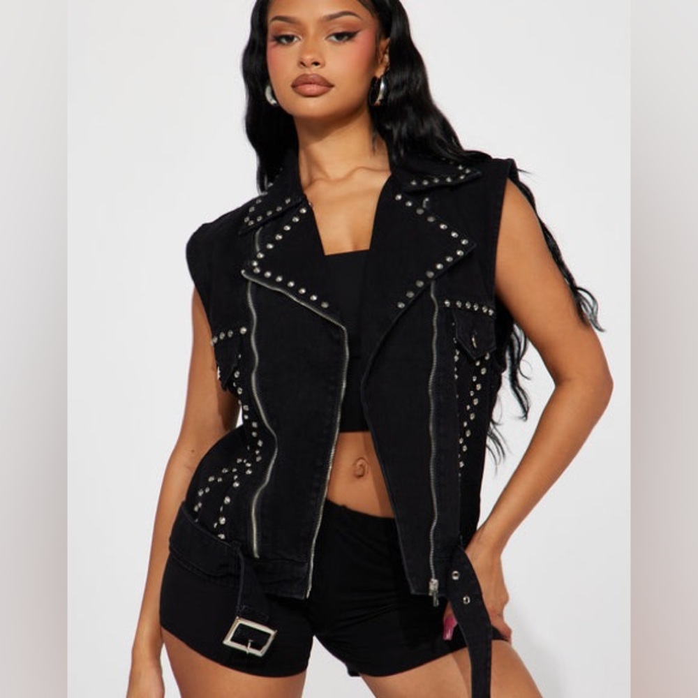 Black Studded Sleeveless Jacket